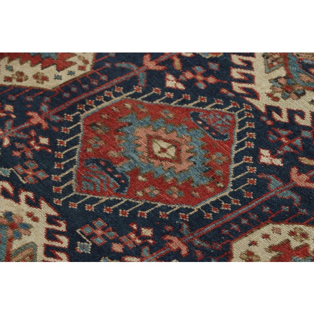1990s Antique Persian Heriz Karaja Rug, Triple Medallion in Red and Navy - Rug & Kilim For Sale - Image 5 of 7