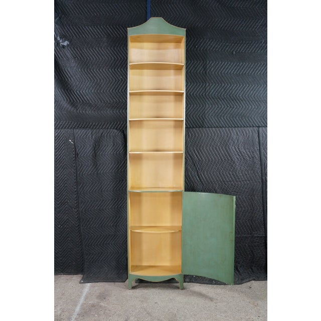 Vintage Petite Green Bowfront Country Farmhouse Bookcase Display Cabinet Chic For Sale - Image 9 of 18