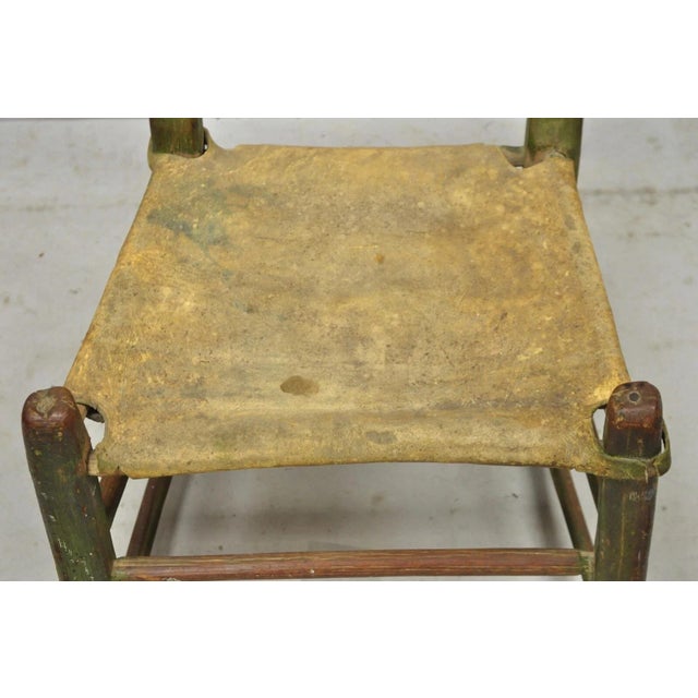 Mid 19th Century Antique Small Ladder Back Green Primitive Rustic Childs Chair W/ Deer Hide Seat For Sale - Image 5 of 12