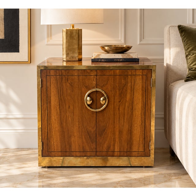 A handsome vintage walnut nightstand or end table by Mastercraft of Grand Rapids, dating to the 1970s–1980s. This...
