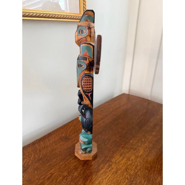 Traditional Vintage Large Hand-Carved Wooden Totem 15” Pole by Ray Moore For Sale - Image 3 of 8