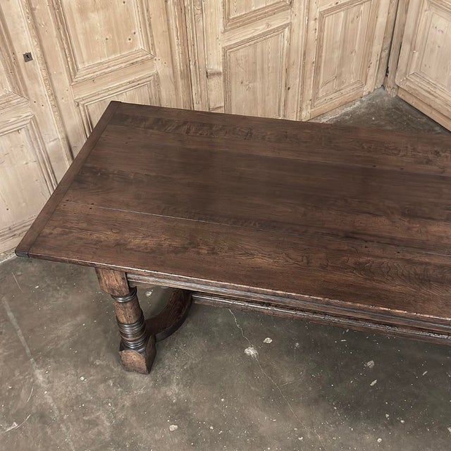 18th Century English Oak Trestle Dining Table With Turned Supports For Sale - Image 16 of 17