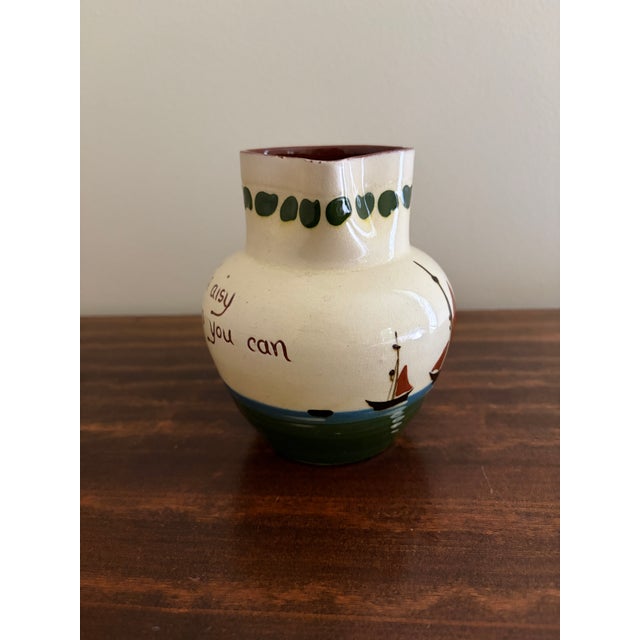 Late 19th Century English Torquay Motto Pitcher With Sailboats, Devon Earthenware Pottery For Sale - Image 4 of 10