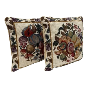 Hand-Done Needlepoint Fruit Pillows with Down/Feather Inserts- Set of 2