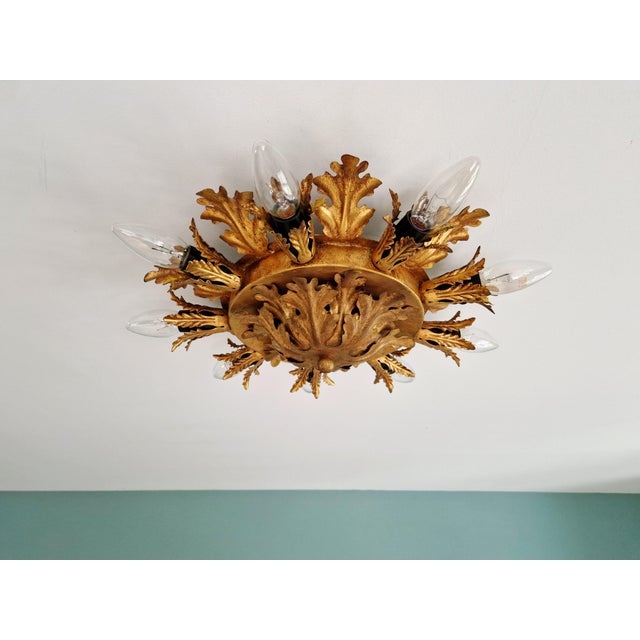 Gold Floral Ceiling Light in Gilded Metal from Banci Firenze, Italy, 1970 For Sale - Image 8 of 13