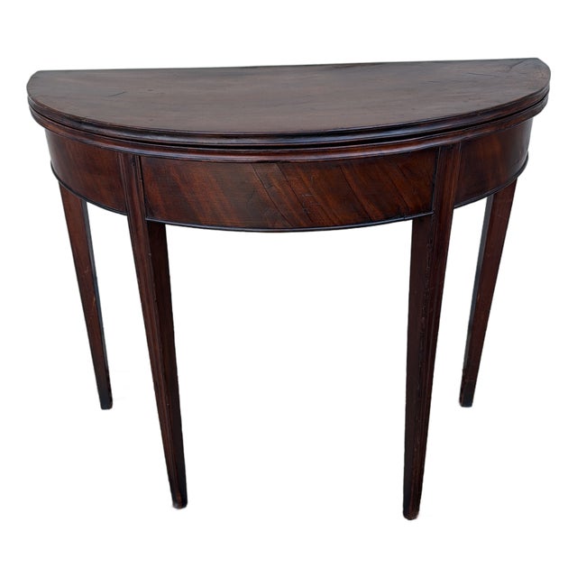 Antique Mahogany Hepplewhite Demilune Flip-Top Game Table, Philadelphia, Circa 1790s For Sale