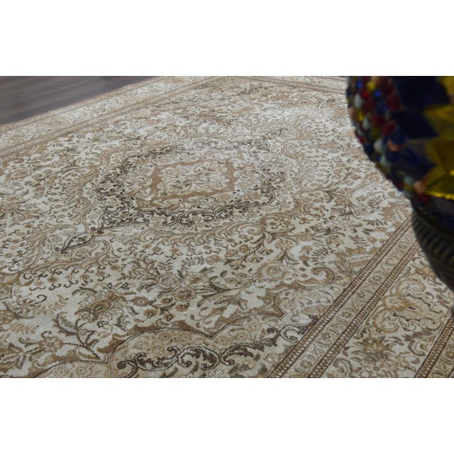 Persian 1970s Vintage Persian Handmade Wool Cotton Beige Area Rug For Sale - Image 3 of 11