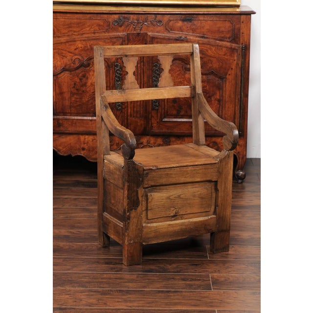 Early 19th Century English Country Pine Chair circa 1800 with Scrolled Arms and Lift-Top Seat For Sale - Image 5 of 12