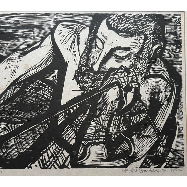1970s Vintage 1970’s Woodcut Print of Fisherman by R. F. McGovern For Sale - Image 5 of 9