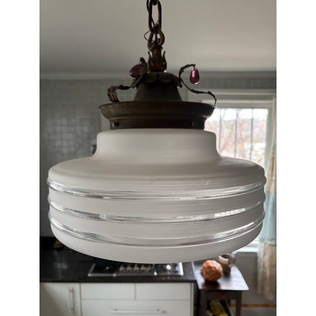 1930s Pendant Light With Glass Globe and Brass Canopy For Sale - Image 4 of 7