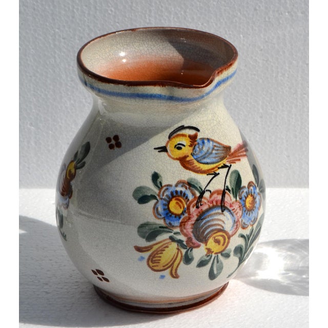 1950s 1950s American Earthenware Stoneware Folk Art Pitcher Hand Painted Rustic Cottage For Sale - Image 5 of 18