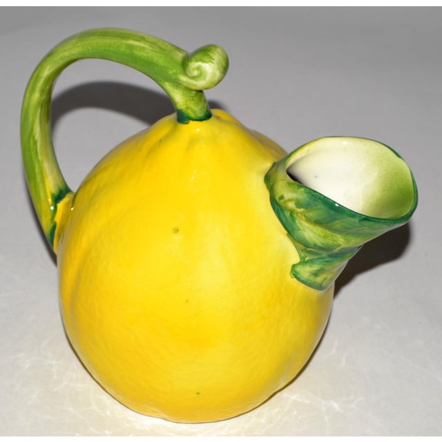 Ceramica Franco Pozzi Mid-20th Century Artisan Made Lemon Pitcher Ceramic Majolica Yellow Green Italy For Sale - Image 4 of 16