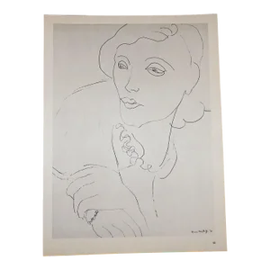Vintage Signed Henri Matisse Mid 20th Century Modern Abstracted Female Portrait Lithograph