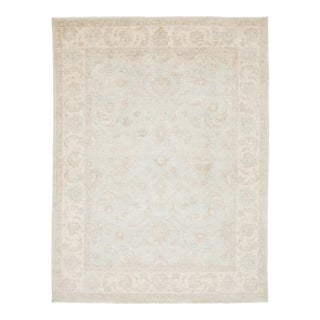 Serene Sky: Modern Peshawar Hand-Knotted Wool Rug 9x12 For Sale