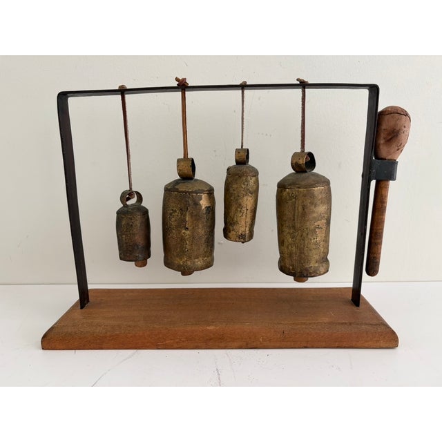 Vintage Cast Brass Bells – Rustic Hanging Bell Set For Sale - Image 11 of 13