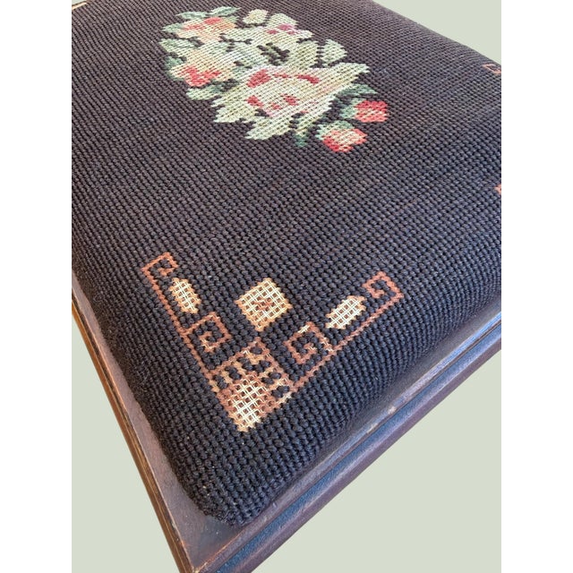 Early 20th Century Antique Victorian Embroidered Mahogany Footstool For Sale - Image 5 of 10