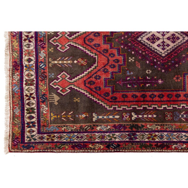 Textile Vintage Shiraz Wool Rug With Geometric Medallions & Tribal Motifs For Sale - Image 7 of 9