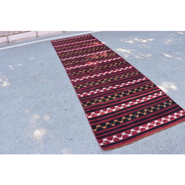 1960s 1960s Cabin Style Hand Knotted Kilim Runner For Sale - Image 5 of 11