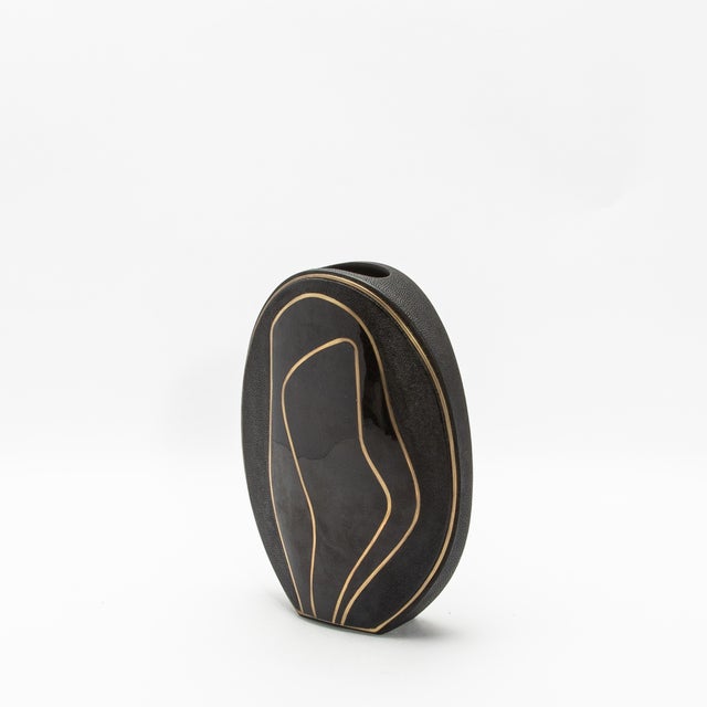 2020s Modern Vase in Shagreen With Black Shell and Brass Details by R&y Augousti For Sale - Image 5 of 8
