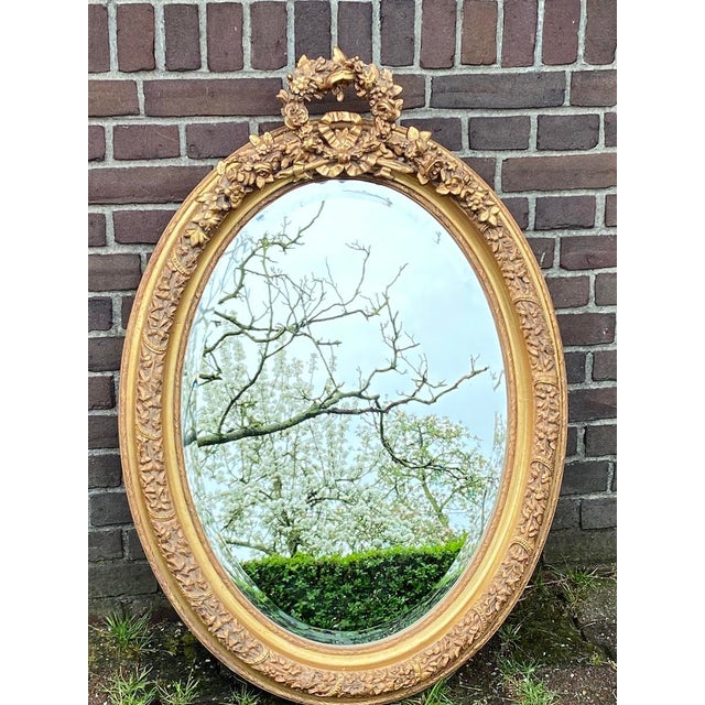 1970 French Louis XVI Gold Beech Oval Wall Mirror - 1 Pc For Sale - Image 10 of 12