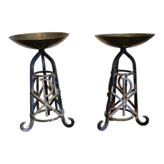 Vintage Wrought Iron Candle Holders- a Pair For Sale
