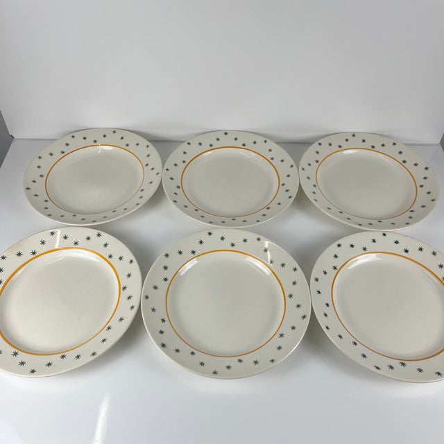 Green Primefleur Design Constellation Model Dinner Plates from Gien, 1950, Set of 6 For Sale - Image 8 of 11