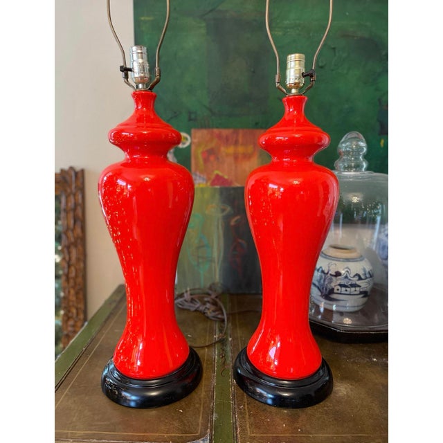 Mid 20th Century Pair of MCM Orange Curvy Lamps For Sale - Image 9 of 10