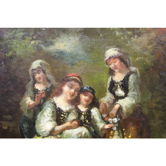 Frédéric Borgella, Young Girls Celebrating Spring, Late 1800s, Oil on Canvas For Sale - Image 9 of 12
