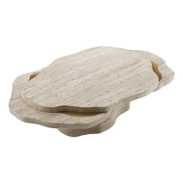 Arizona Coffee Table in Travertine Stone and Brushed Brass by Insidherland For Sale