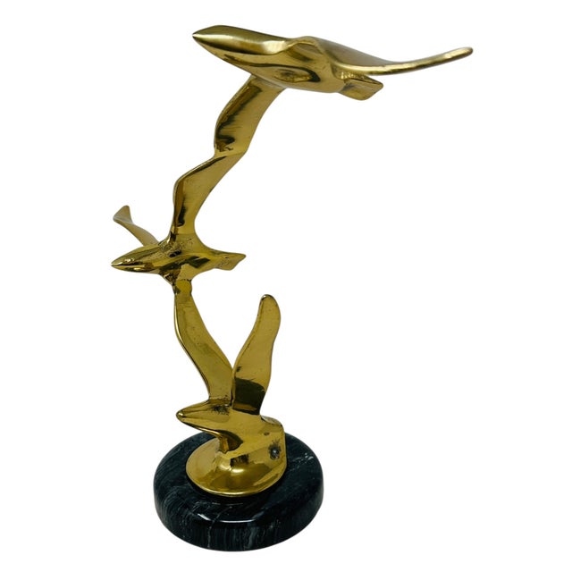 Mid-Century Modern Mid-Century Modern Brass and Marble "Birds in Flight" Table Sculpture, Attributed to C. Jeré For Sale - Image 3 of 12