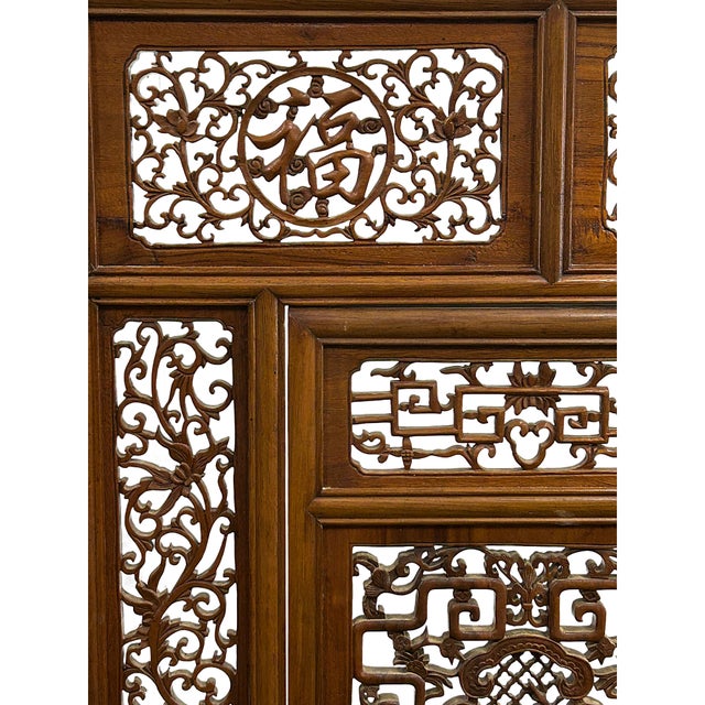 Chinese Cow Ox Cranes Motifs Wood Wall Panel Window Screen For Sale - Image 11 of 14
