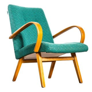 Teal Armchair with Maze Effect, 1960s For Sale