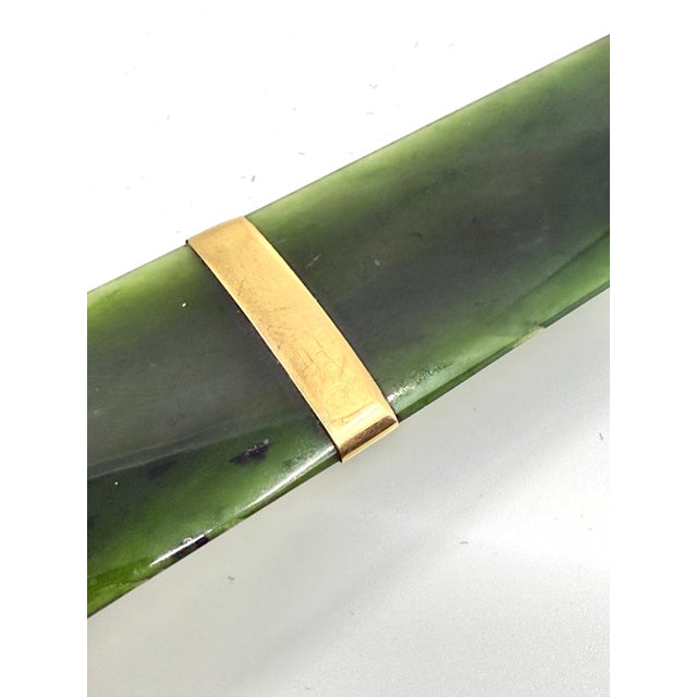Gemstone Chinese Spinach Jade and Gold Page Turner with a small Agate Page Turner For Sale - Image 7 of 12