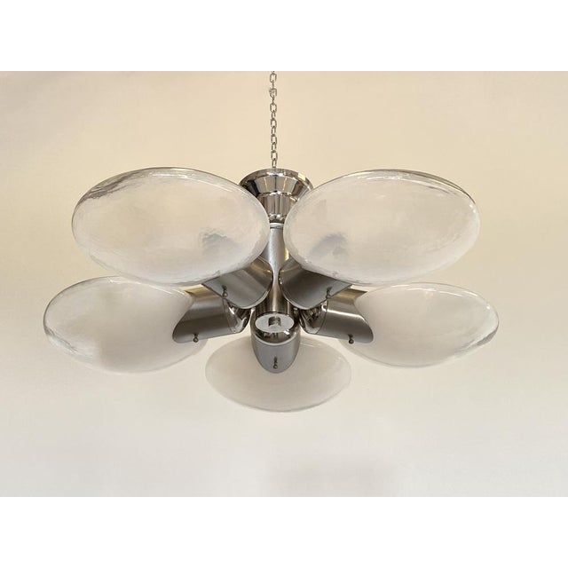 Mid-Century Modern Space Age Ceiling Light in Steel and Glass, 1970s For Sale - Image 3 of 16