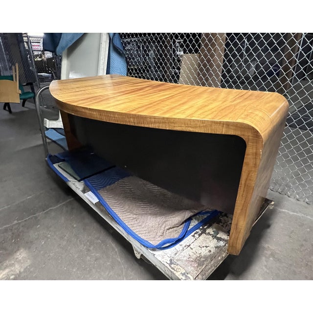 Stunning and monumental executive desk designed by Vladimir Kagan. The Crescent Desk, Model 7045 is done in Paldao zebra...