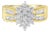 10K Yellow Gold 1.0 Cttw Round & Baguette Cut Diamond Floral Cluster Double-Channel Flared Band Statement Ring (H-I Color, SI2-I1 Clarity) Size 7-1/2 For Sale