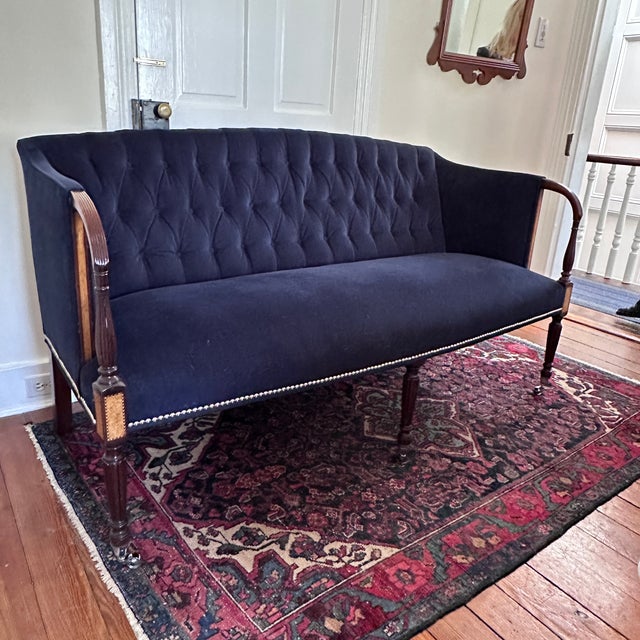 Late 20th Century Late 20th Century Southwood Sheraton Settee in Navy For Sale - Image 5 of 10