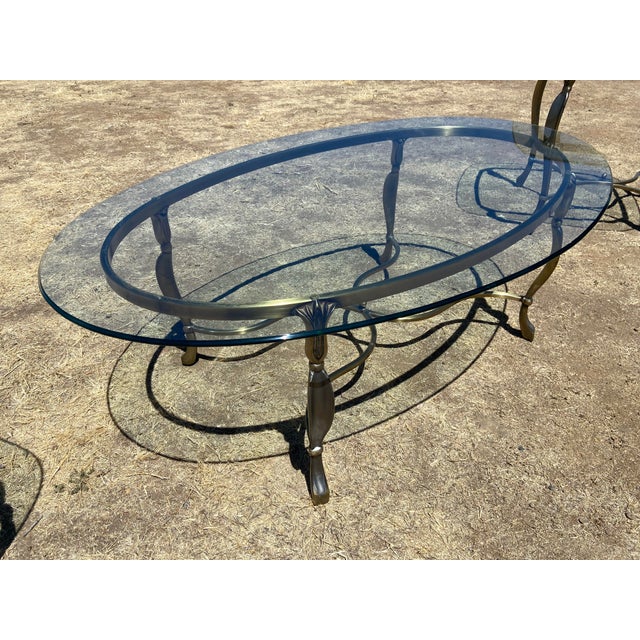 Vintage Hollywood Regency Style Oval Glass-Top Coffee Table and Side Table Set For Sale - Image 12 of 18