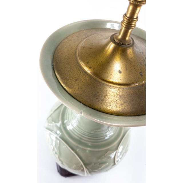 Late 20th Century Chinoiserie Celadon Green Table Lamp Repaired Chairish