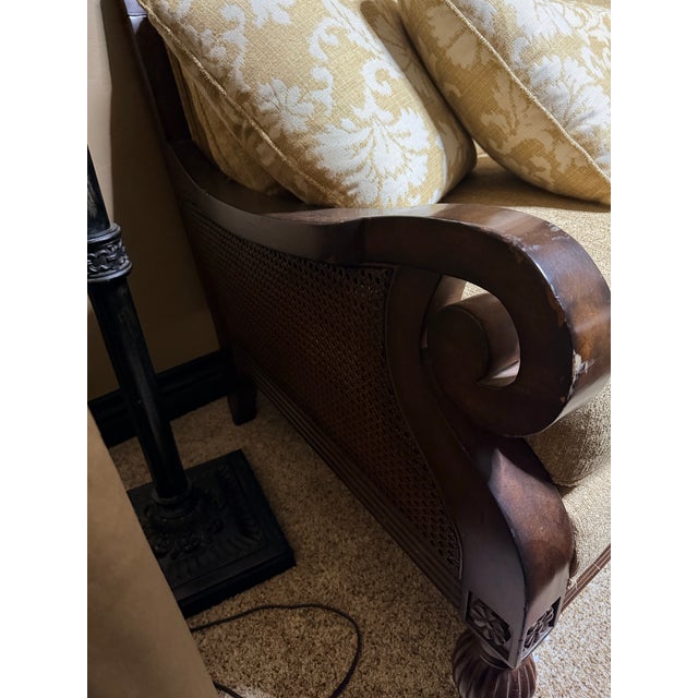 Rachlin Classics “Susan” Carved-Wood and Cane Upholstered Settee For Sale - Image 4 of 5