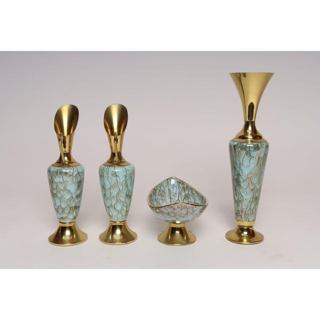Mid-Century Modern Collection of Four Vintage Dutch Delftware Porcelain and Brass Vessels and Ewers For Sale - Image 3 of 18