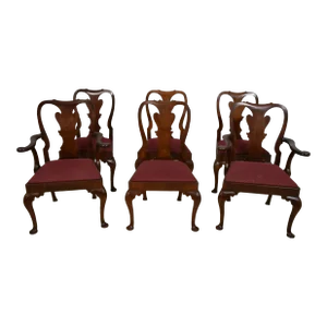 Set of 6 Kindel Queen Anne Mahogany Dining Room Chairs