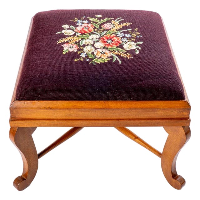 Antique Needlepoint Stool For Sale