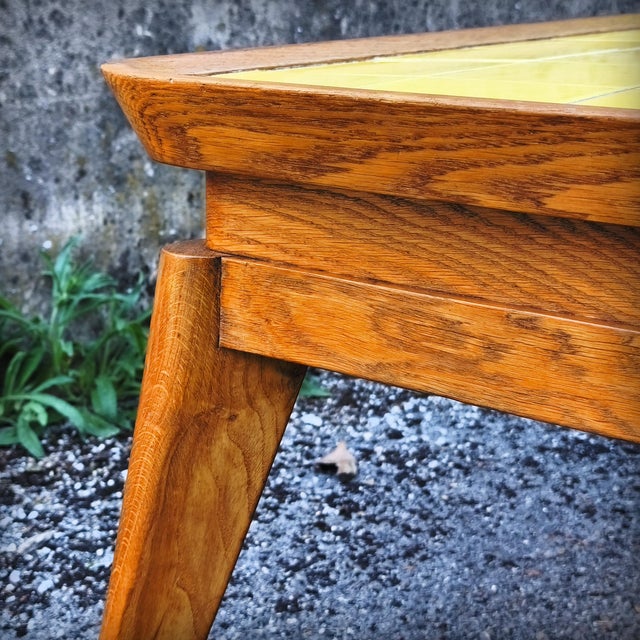 Coffee Table in Oak with Yellow Tiled Top, France, 1950s For Sale - Image 16 of 18