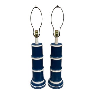 Mid 20th Century Hollywood Regency Faux Bamboo Table Lamps, a Pair For Sale