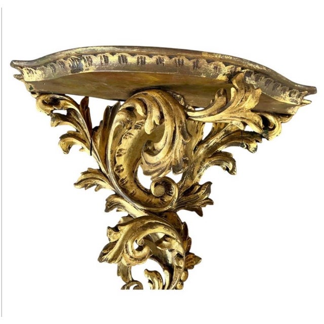 19th Century Italian Hand-Carved Gilded Wall Brackets, Rococo, Mid-19th Century For Sale - Image 5 of 10