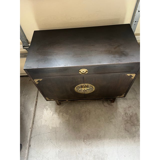 Wood Vintage Stunning Cabinet by Kalpe of California in Dark Espresso Brown With Beautiful Solid Brass Asia Accents For Sale - Image 7 of 12