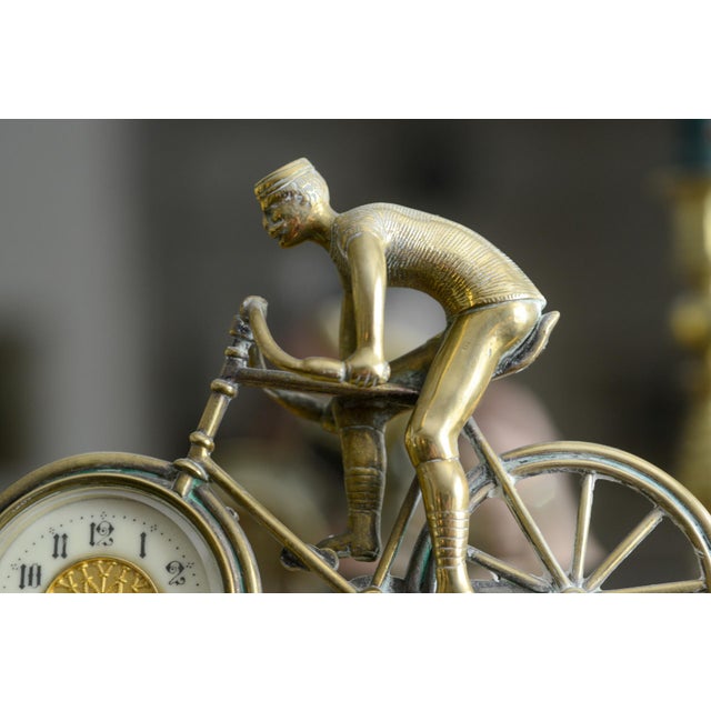 Antique Brass Cyclist Bicycle Clock British United Clock Co Victorian Working For Sale - Image 11 of 14