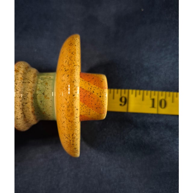 Vintage Italian Hand-Painted Folk Art Ceramic Candlestick Holder For Sale In Palm Springs - Image 6 of 6