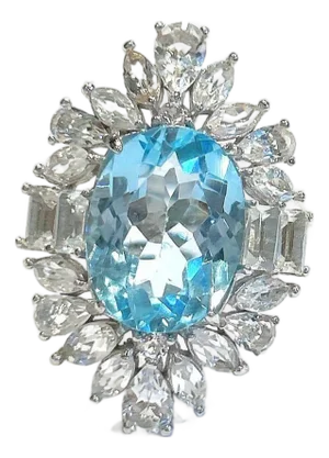 Bochic “Capri” Vintage Blue Topaz Ring Set In 18K White Gold & Silver